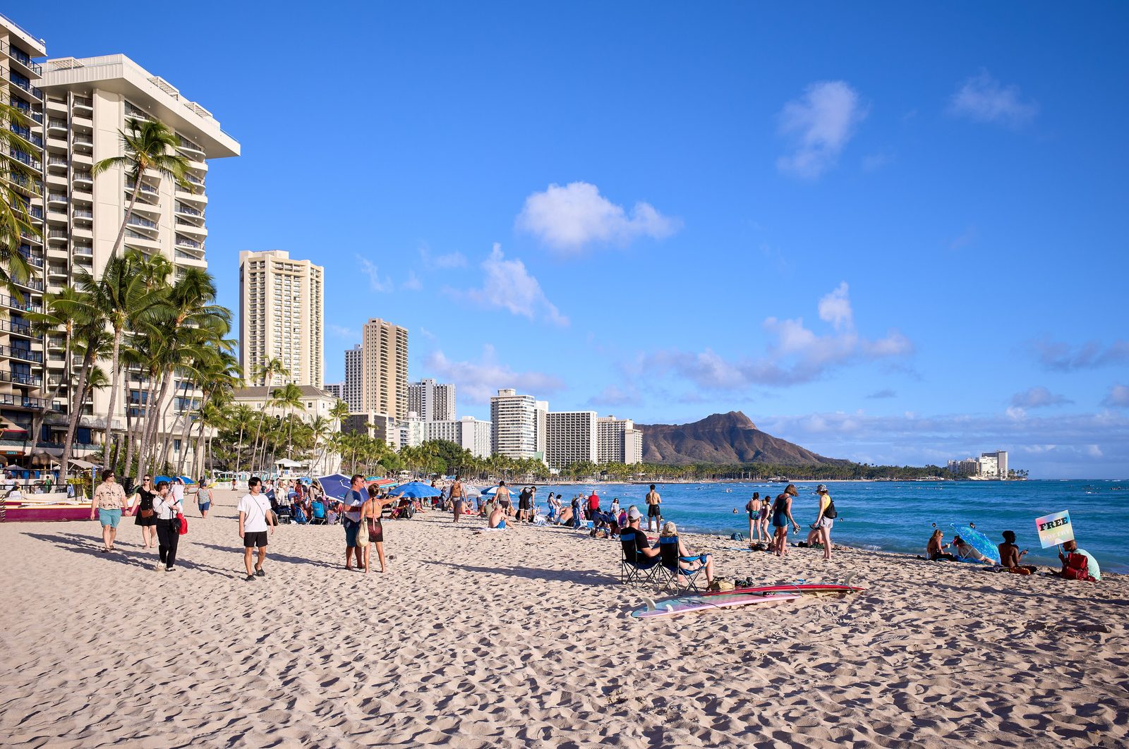 Waikiki Beach with Diamond Head behind it